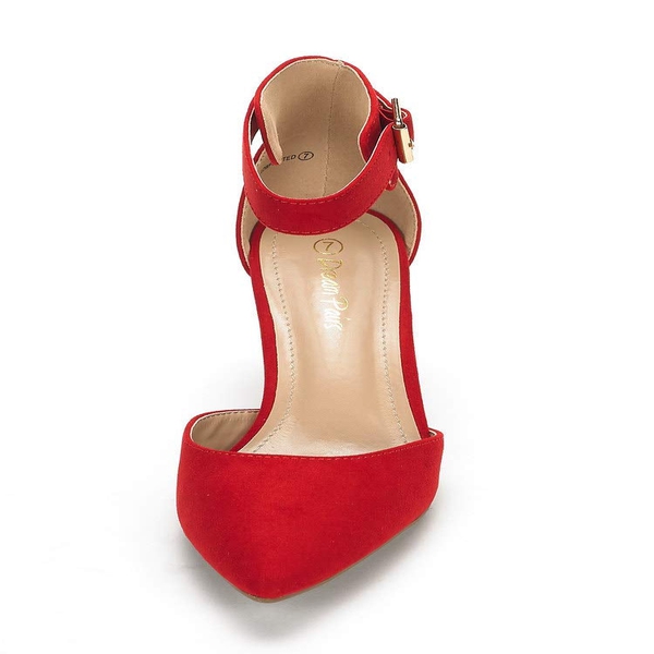 Ankle Strap Low Heel Dress Pumps - RED SUEDE - 4